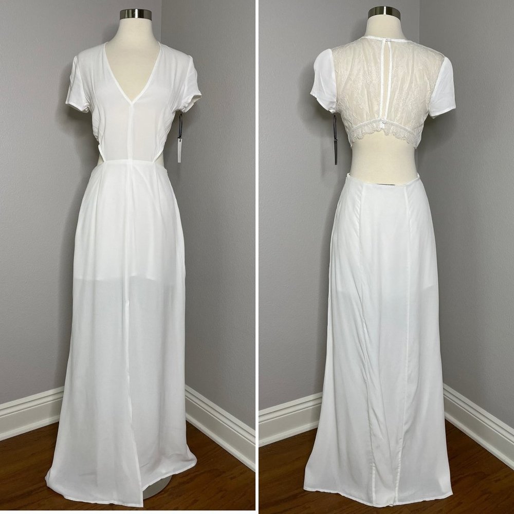 Lovers and Friends Harper Dress White Maxi Front Slit Lace Size Small Sz S New - Picture 13 of 14